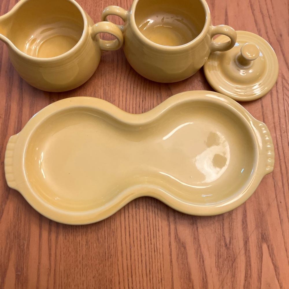 Fiestaware set of 7 tea cups & saucers with sugar/creamer with tray vintage - Picture 13 of 16